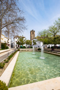 Square with a fountain in the center of the city of Priego de Cordoba in Andalucia south of Spain Square with a fountain in the center of the city of Priego de Cordoba in Andalucia south of Spain